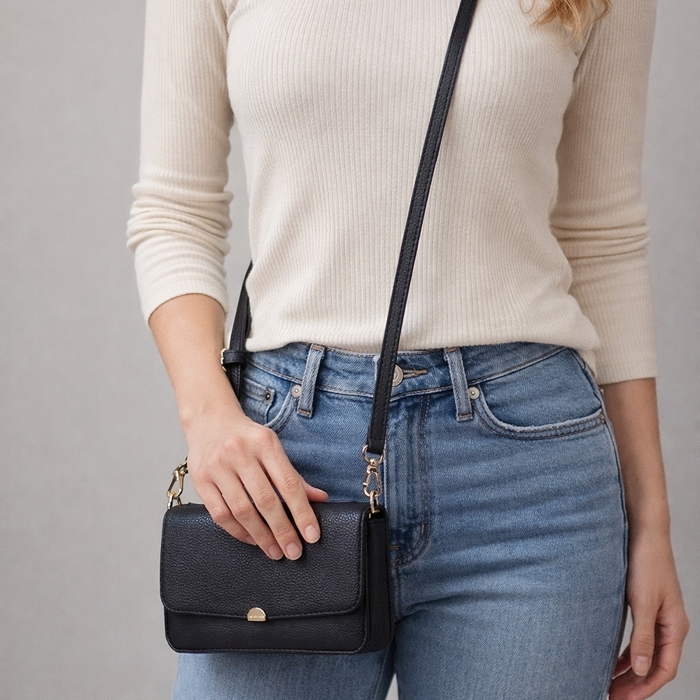 NEW Nine West Black Crossbody Wallet Bag Gold Hardware